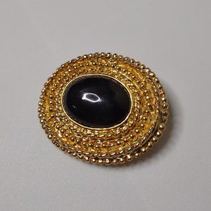 Gold Tone And Black Oval Brooch